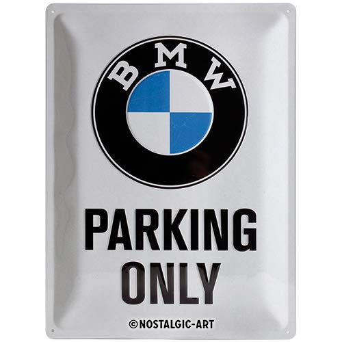 Nostalgic-Art BMW Parking Only White Placa Decorativa, Metal, Multicolor, 30 x 40 cm