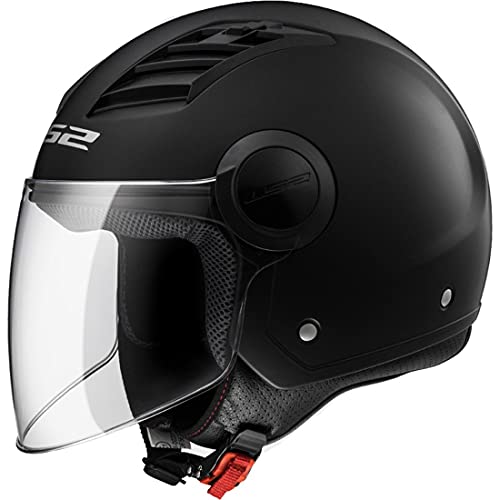 LS2 OF562 Casco Jet Motocicleta Bicicleta Cascos Abiertos de Moto con Visera Larga Negro Mate L(59-60cm)