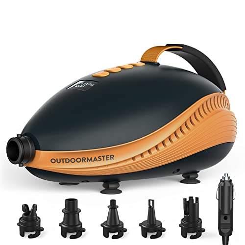 OutdoorMaster The Dolphin 20PSI Bomba de Sup Aire Eléctrica de Alta Presión, 12V DC Coche Conector Bomba de Aire, Inflador de Aire Rápido y Apagado Automático para Botes Inflables de Paddleboard