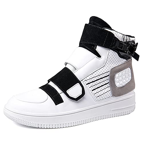 Botas de Moto para Hombre y Mujer, Zapatos de Moto Transpirables Antideslizantes, con Almohadilla para Engranajes, Botas de Moto de Cuero de Microfibra, Ocio cómodo (Color : White, Size : 44 EU)