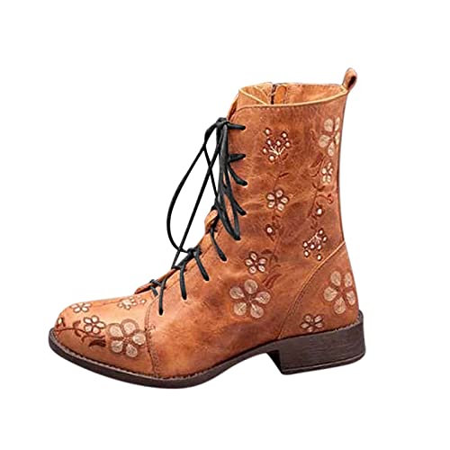 TEELONG - Botas de moda para mujer, botas de tobillo para mujer, botas de tacón largo casuales, Orange, 38 EU