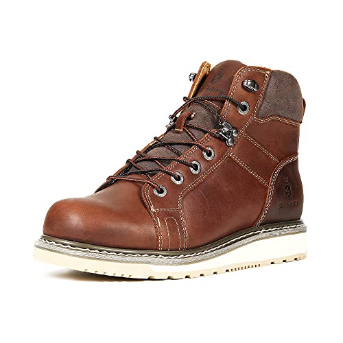 SL-Saint Soft Toe Botas de trabajo de cuña para hombre Cómodas Chukka Tobillo Moda informal 6 pulgadas Motocicleta Combate Zapatos de senderismo occidentales Marrón Regalos para el día del padre