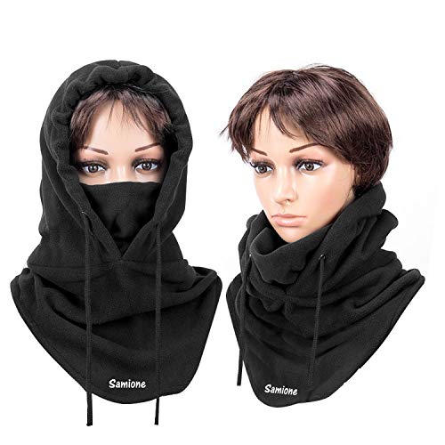 Samione Balaclava - Gorro Polar con Capucha para Moto, Snowboard, Resistente al Viento, protección contra el frío, Unisex, pasamontañas para la Cara,Negro