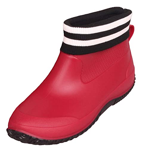 SMajong Botas de Caucho Hombre Mujer Botas de Agua Antideslizante Botas Lluvia Impermeable Zapatos de Jardin Calentar Invierno Rojo Negro Algodón Talla: 43 EU （Suela 44）