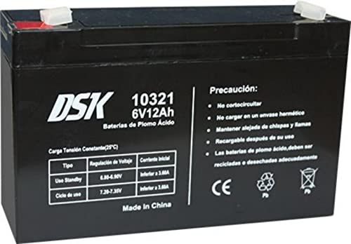 DSK 10321 - Batería de plomo AGM recargable sellada de 6 V y 12 Ah. Batería ideal para coches eléctricos y motocicletas para niños, sistemas UPS/UPS, sistemas de seguridad y alarmas