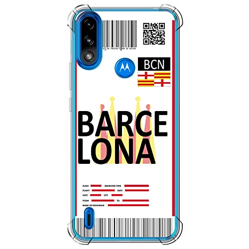 Movilshop Funda Antigolpes para Motorola Moto E7 Power Billete de Avión [ Barcelona ] Esquina Reforzada Silicona 1.5mm de Grosor Flexible Transparente Bumper Gel TPU