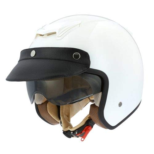 Astone Helmets - Casque jet Sportster 2 mono color- Casque jet néo rétro - Casque moto jet vintage - Casque jet casquette avec en cuir - Coque en polycarbonate - white L