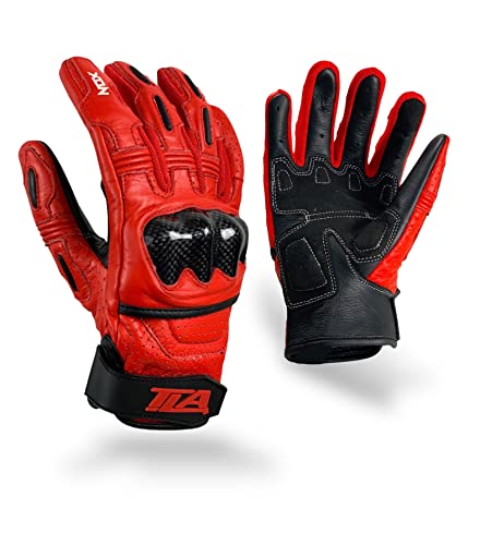 Guantes de Moto de Cuero TLA NOX | Guantes de Moto para Hombre | Guantes Quad | Guantes de Moto de Invierno Resistentes para Hombre puño Corto para conducción de Rally incursión (Rojo, M)