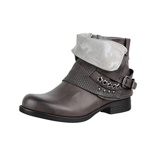 Elara Botines Mujer Botas de Estilo Motero con Remaches Chunkyrayan Gris BZ8399-KB Grey-37