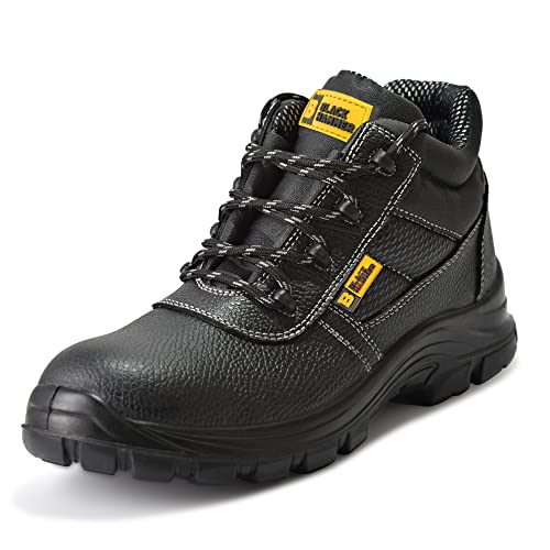 BLACK HAMMER Botas de seguridad de cuero para hombres Puntera de acero Protección de Entresuela Resistente al Agua Impermeable S3 SRC Calzado de trabajo al tobillo de cuero 1007 (43 EU)