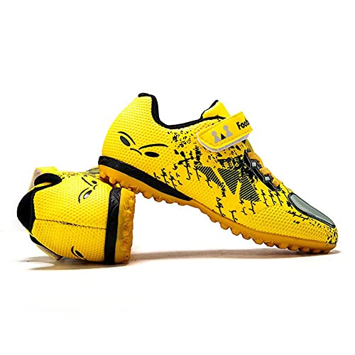 YisiNP Botas de fútbol para niños, unisex, ligeras, antideslizantes, para verano, para césped artificial, talla 28-39, amarillo, 32 EU