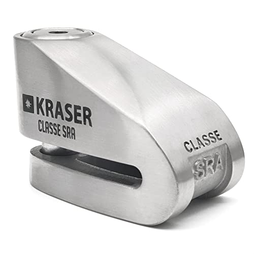 KRASER KR114S Candado Homologado Sra Antirrobo Disco Freno Moto 14mm Doble Cierre, 3 Llaves + Cable Recordatorio, Acero Inoxidable, 14 mm