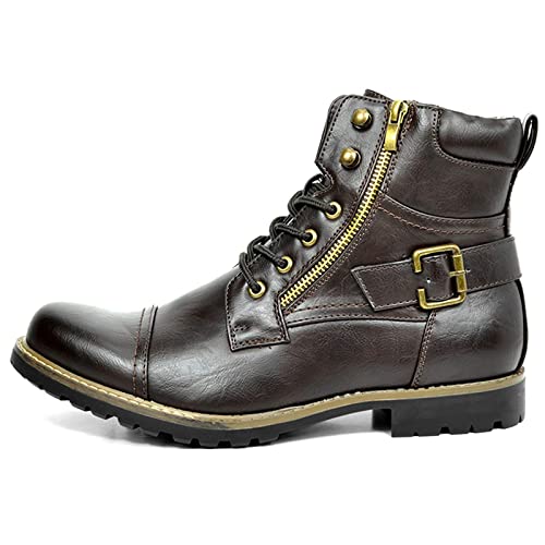 Botas de Combate para Hombres Clásicas Moda Botines de Moto Cremallera Planas Botas Vestir,Negro,41 EU