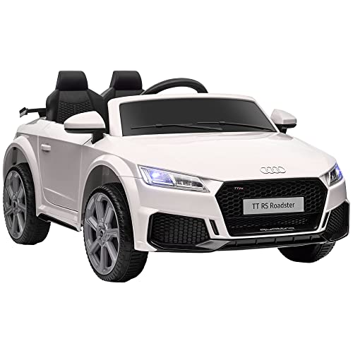 HOMCOM Audi TT Eléctrico Infantil Coche Juguete Niño 3 Años+ con Mando a Distancia con Música y Luces Modos de Aprendizaje Batería 12V Doble Apertura de Puerta 102x60x44 cmBlanco