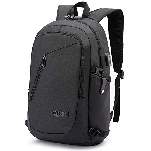 WENIG Mochila Antirrobo Impermeable,Mochila Portatil 15.6 Pulgadas Mochila Hombre con Puerto de Carga USB,Mochila Backpack para el Laptop para Ordenador del Negocio Trabajo Diario Viaje-Negro