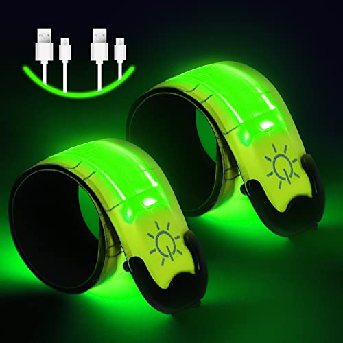 flintronic 2PCS Brazalete LED Recargable, Brazalete LED Running de 3 Modos, Banda Reflectante para Correr de Noche, Trotar, Deportes al Aire Libre, Ciclismo/Verde