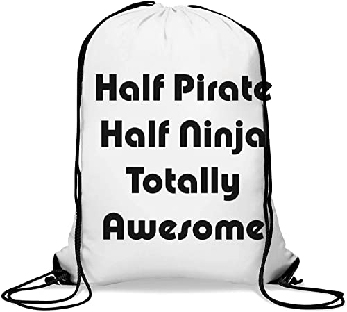 Half Pirate Half Ninja Totalmente Impresionante Saco De Gimnasio Casual Bolsa De Cordón Blanco, White, Talla única