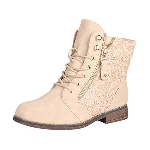 Elara Botines Mujer Botas de Trabajo Chunkyrayan Beige B9812-KB-Beige-37