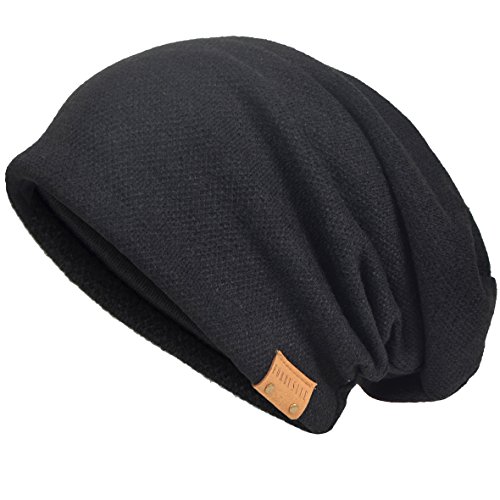 Hombre Algodón Gorros de Punto Slouch Cráneo Invierno Verano Sombreros (Negro)