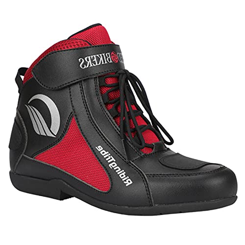 Botas de Moto Zapatos Impermeables para Ciclistas de Motocross para Hombre Zapatos de Motocicleta de Cuatro Estaciones Botas de Aventura para Montar en Carretera Al Aire Libre,Red-40