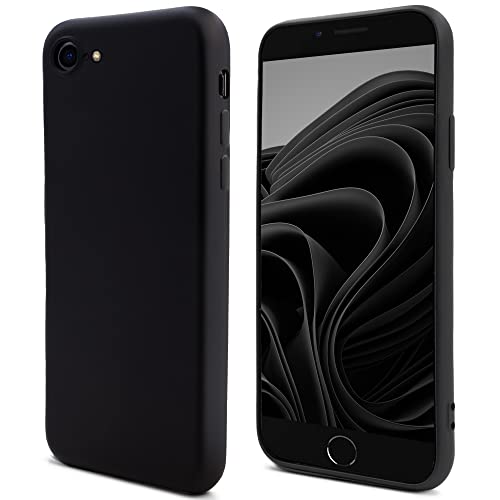 Moozy Lifestyle. Funda para iPhone SE 2020, iPhone 8 y iPhone 7, Negra- Cover Carcasa de Silicona Líquida con Acabado Mate y Forro de Microfibra Suave