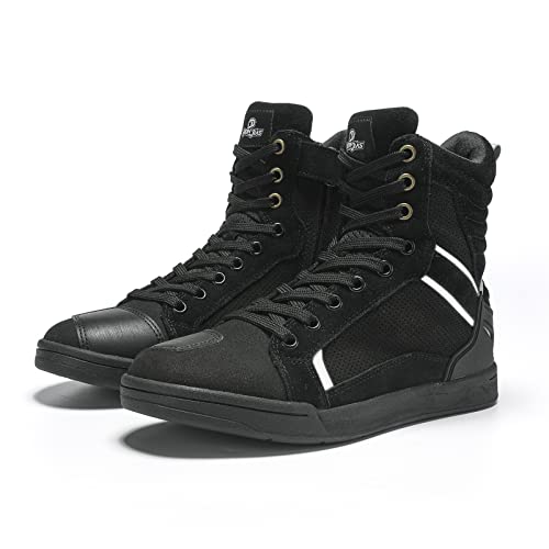 BORLENI Botas Moto de Cuero Hombre Zapatos Moto Protectoras de Motocross Road Street Motocicleta Casual Zapatillas Transpirables Suela Antideslizante