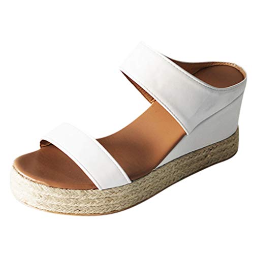 Sandalias Mujer Verano 2022 cáñamo Fondo Grueso Sandalias Punta Abierta Cuero Fondo Plano Zapatos Bohemias Romanas Hebilla Zapatillas Gris 35-43 riou