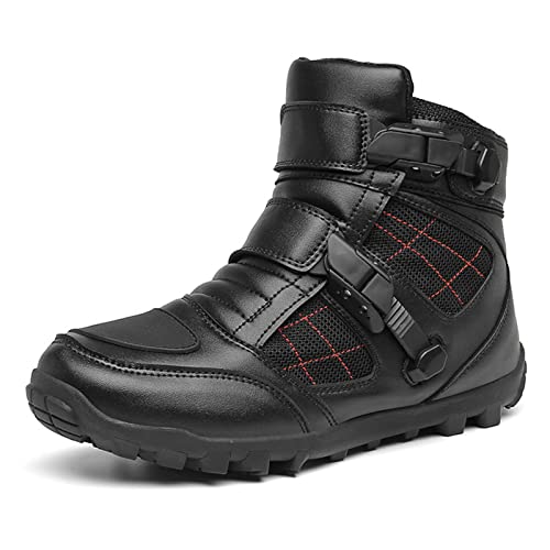 Botas de moto para hombre y mujer, zapatos de moto, zapatos de moto de protección, cuero de microfibra impermeable, antideslizante transpirable, suela de goma antideslizante ( Color : Red , Size : 47