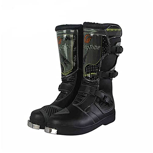 Sebasty Botas de Moto de Cuero de Microfibra para Hombre,Antideslizantes,Resistentes al Desgaste,Antipinchazos,Botas de Moto de Cross Botas de Motocross hasta La Rodilla,Lanchas a Motor,Black-43