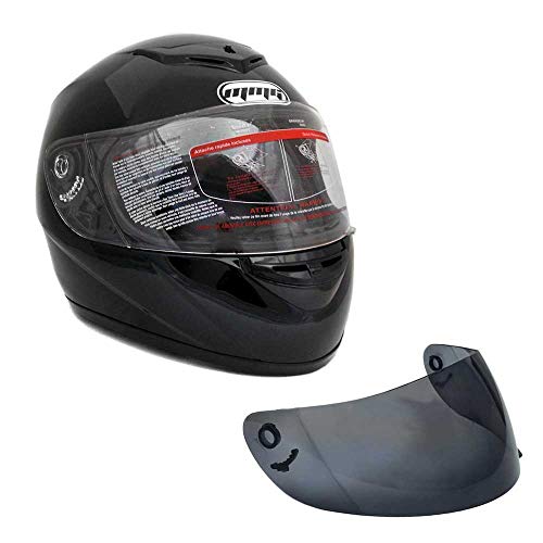 MMG Casco Integral para Moto, Hombre y Mujer + 2 Pantallas, Negro (M)