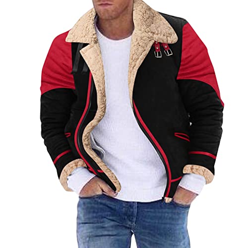 LAOSU Hombre chaqueta caliente invierno gabardina abrigo chaqueta moto casual barato moda chaqueta scooter outwear chaqueta marrón chaqueta suedine hombre caliente chaqueta, Rouge-a, XXXL