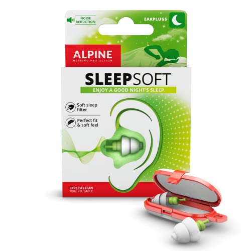 Alpine SleepSoft Tapones - Bloquea los ronquidos y mejora el sueño - Filtros suaves diseñados para dormir - Material hipoalergénico cómodo - Tapones reutilizables