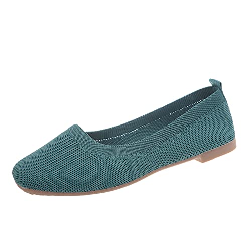 Primavera y otoño mujeres zapatos casuales fondo plano punta cuadrada mosca tejida malla transpirable cómoda sin cordones Color sólido Estilo Simple Botas anchas para las mujeres Rodilla, verde, 40 EU