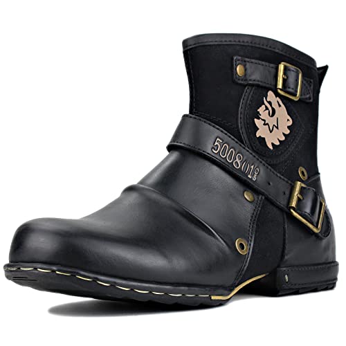 COWSDELLA Botas Hombre Moto Cuero de Moda Militares Botines con Cremallera Invierno Chukka Boots