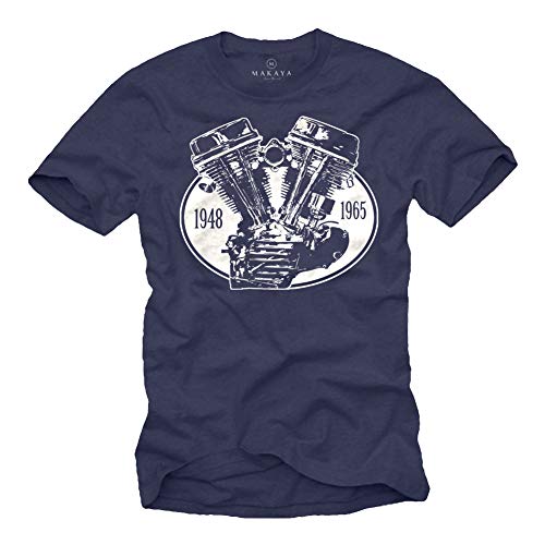 MAKAYA Camiseta con Motor Chris Davidsons - Panhead - Hombre Azul XXXXXL