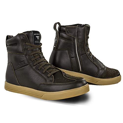 SHIMA Blake Zapatos de Motocicleta para Hombres | Cuero, Transpirables, Zapatos de calle reforzados con cremallera lateral, Soporte de tobillo, Suela antideslizante, Almohadilla de cambio (Marrón, 42)