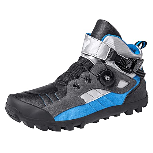 Botas De Moto para Hombre Botas De Cuero para Carreras De Motos Botas Deportivas Impermeables De Talla Grande Ocio Al Aire Libre Antideslizante,Azul,44 EU