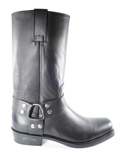 Sendra Boots 1918 Pete Negro Biker Western Básica Bota Mujer Hombre Vaquero Punta Cuadrada Tacón Poco Inclinado Arnes Fijo Cuero Genuino Hecho A Mano Talla 44