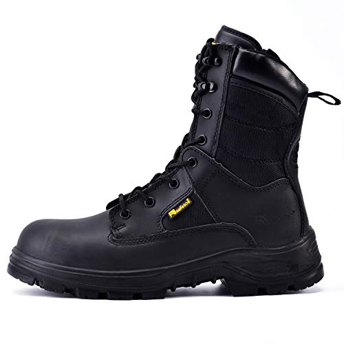 SAFEYEAR Zapatos de Seguridad Hombres y Mujeres, S3 Botas de Seguridad Trabajo Militar con Cuero Impermeable, Puntera con Punta de Acerol Ligeros Calzado Para Cremallera, Plantilla mas Comodas,EU 43