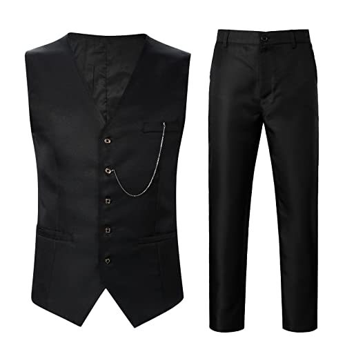 Bicicleta Ropa Mujer Chaleco informal Formal de negocios para banquete de boda para hombre, colgante con en V, chaqueta ajustada sin mangas, chaleco, pantalones, conjunto de dos Ropa De (Black, M)