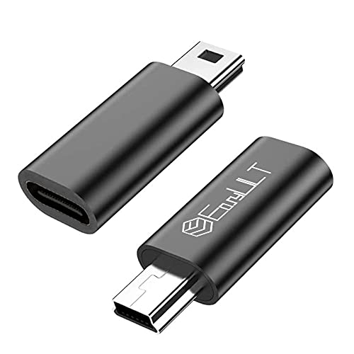 EasyULT USB C a Mini USB 2.0 Adaptador Paquete de 2, Adaptador Mini USB a USB C para conectar computadoras portátiles/tabletas compatibles, Reproductores MP3, cámaras Digitales, etc. (Negro)