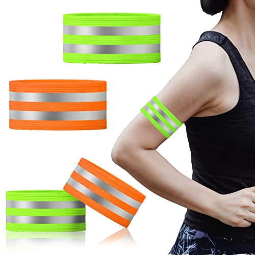 YOUYIKE 4 Piezas Bandas Reflectantes, 35x5 cm Brazaletes Reflectantes, Brazalete Reflectante de Seguridad, Bandas Reflectantes Running, Alta Visibilidad, para Adulto y Niño para Montar y Correr