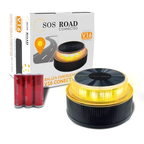 SOS ROAD Connected - Luz de Emergencia con Geolocalización para Coche Homologada DGT 3.0 (Obligatoria) - Baliza v16 con Plan Datos Gratuítos hasta 2038 - Base Magnética - Resistente Agua y Polvo (1)