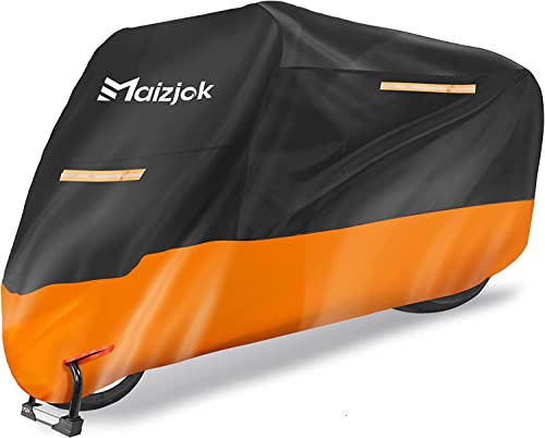 Maizjok Funda Moto Impermeable, Protector Cubierta Moto Exterior, 210D Poliéster Funda Cubre Moto con Tiras Reflectantes, Universal para Motocicleta Scooter Vespa Grande Motocross XL (245x105x125 cm)