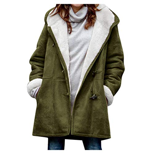 SHOBDW Abrigo Mujer Invierno Rebajas Vintage Abrigos Chaqueta Mujer Talla Grande Barato Abrigo de Manga Larga Botones Cremallera con Bolsillos Abrigo Gruesos Liquidación Venta(Verde,3XL)