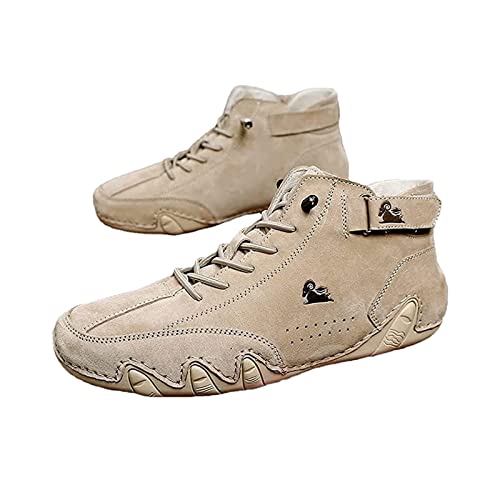 Dzhzuj Botas Altas de Gamuza Hechas a Mano Italianas, Zapatillas Casuales de Cuero de Gamuza para Hombres, Botas Altas Transpirables para Senderismo, Impermeables y Antideslizantes (43,Khaki)