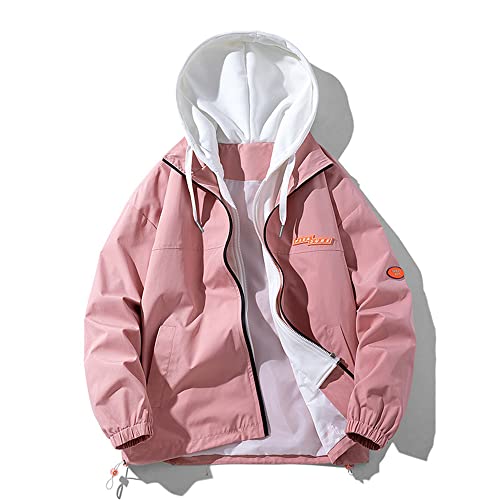 WishKu Chaqueta Capucha Hombre Suelta Two-In-One Chaqueta Transición Hombre Primavera Otoño Deportiva Chaqueta Cremallera Hombre Jóvenes All-Match Tamaño Grande Chaqueta Causal Hombre F-Pink L