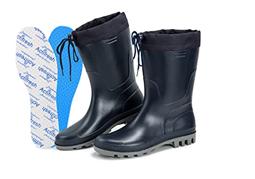 CLUB4BRANDS Botas de Jardín para Hombre | Botas de Agua de Caña Alta| Botas de lluvia con Bordes de Nylon y Cordones | Botas de Agua con Plantillas Actifresh | Fabricadas en Italia (41 EUR - Azul)