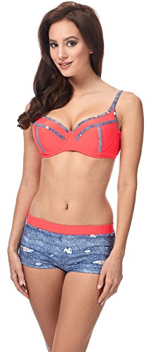 Merry Style Style Conjunto Bikini Push-Up Sujetador y Bragas 2 Piezas Mujer MSVR725 (Azul Jeans/Rojo, 46)