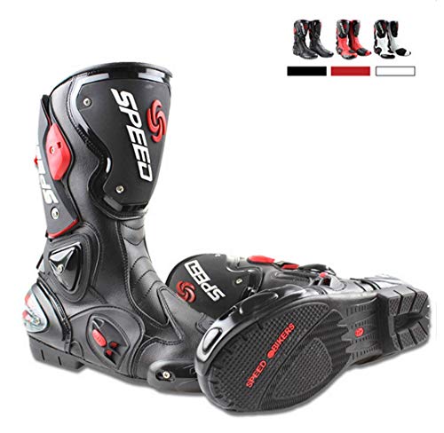 Botas de moto de Pista Racing profesionales antideslizantes transpirables e impermeables (negro, 43)